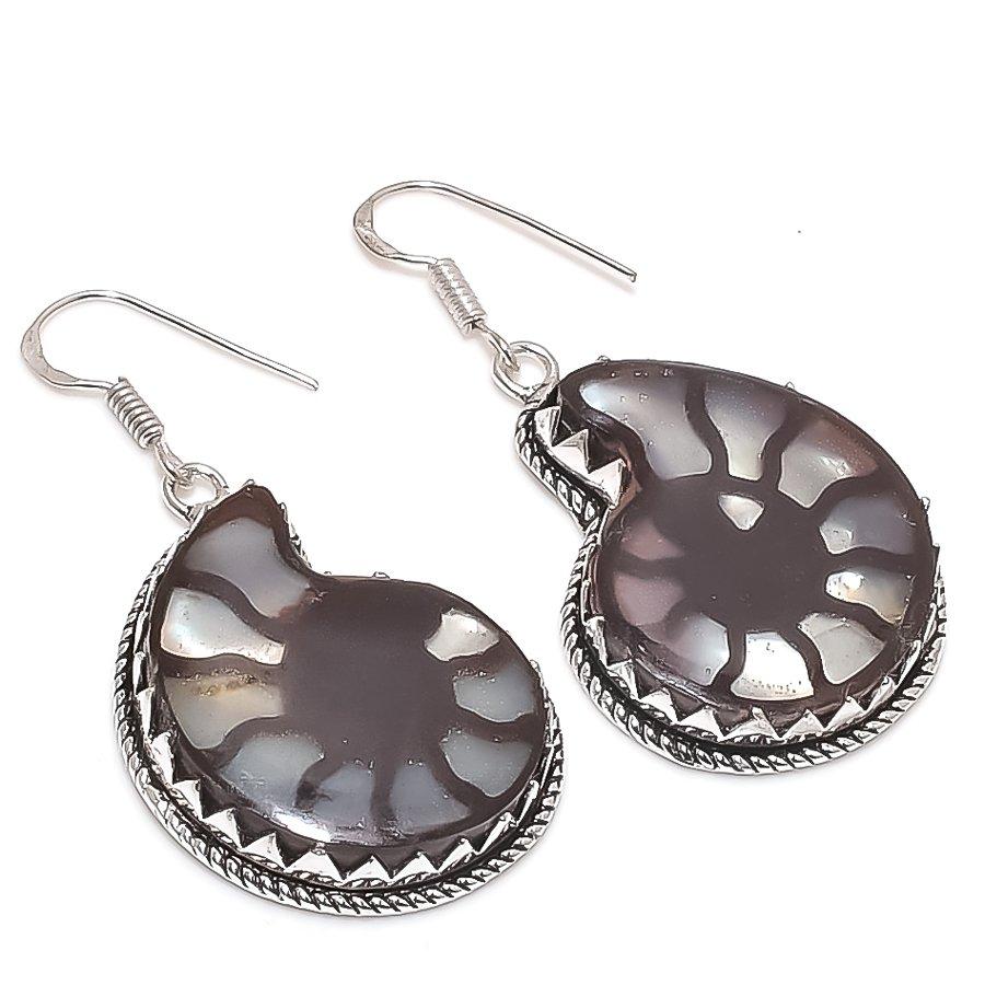 

Натуральный ископаемый аммонит драгоценный камень 925 стерлинговое серебро ювелирные изделия серьга 2.01 S4k42