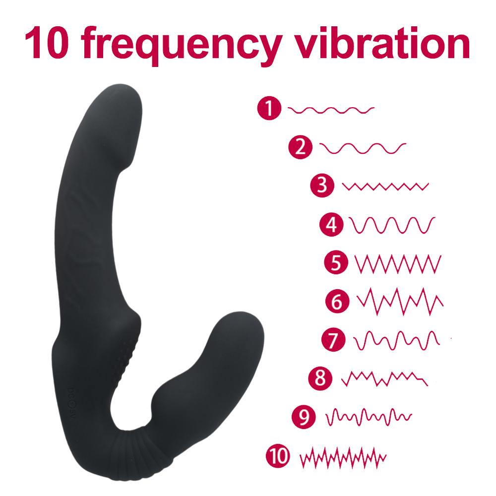 Strapless Female Strapon Dildo Vibrator 10 Speeds Double Vibrating G Spot Adult Sex Toys For Women Couple Anal Prostate Massager
