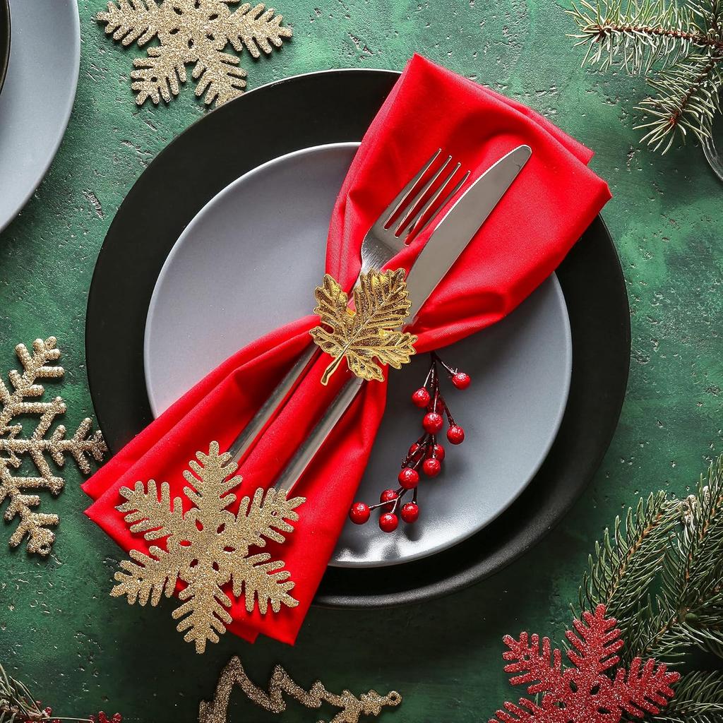 6Pcs/Set Gold Fall Leaf Napkin Rings Vintage Alloy Napkin Holders for 2025 New Year, Thanksgiving, Wedding, Winter, Christmas