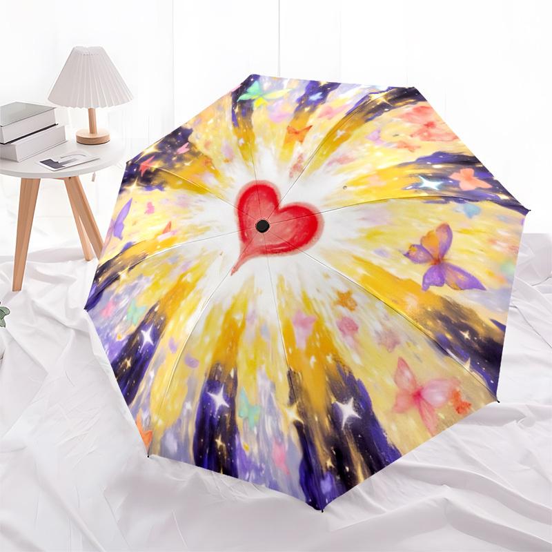 1pc Heart Butterfly Mandala Automatic Folding Umbrella Durable Iron Frame,All Seasons Home Travel Outdoor Multifunctional Umbrella yy251115066