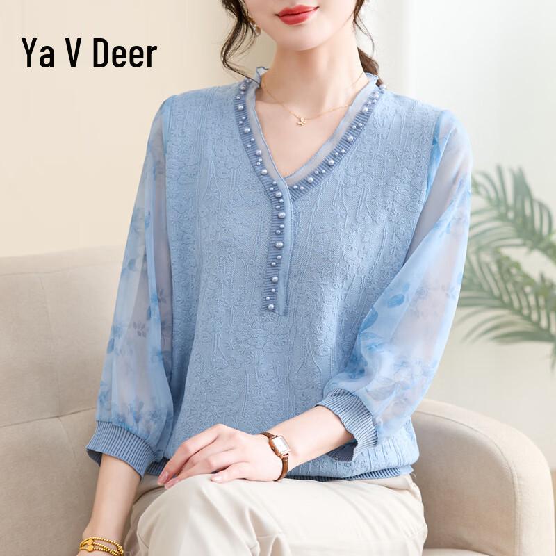 

Yalu Mid-Aged Women s Thin Mesh Sleeve Knit T-Shirt 5XL