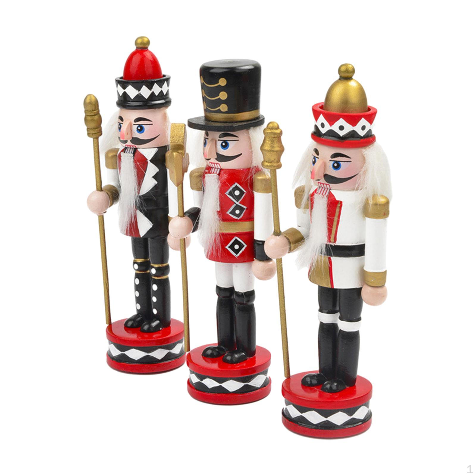 3Pcs Nutcracker Soldier Figure Decor ,Christmas Figures, Wooden for Christmas