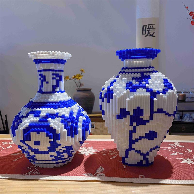 Kreative chinesische blaue und weiße Porzellanvase Baustein Ziegel Pädagogische Vase Ornamente Spielzeug für Mädchen Weihnachtsgeschenk