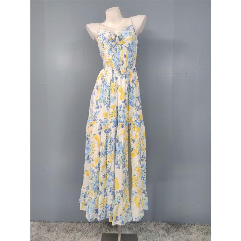 Foreign Trade Order French style Sling Exquisite Print Comfortable Vacation Lady Strap Big Hemline Island Personality Sweet Dress