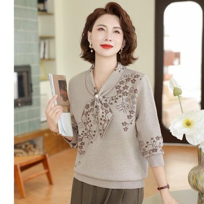 Mittelalterliche und ältere Mutter Pullover Unterhemd Herbst und Winter Neue Mode Ausländischer Stil Langärmliger Strickpullover