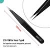 1.0mm Stainless Steel Antistatic Tweezers Set - 6-in-1 Pouch with Pointed & Bent Tip for Nail Art, Eyelash Extensions, and Hair