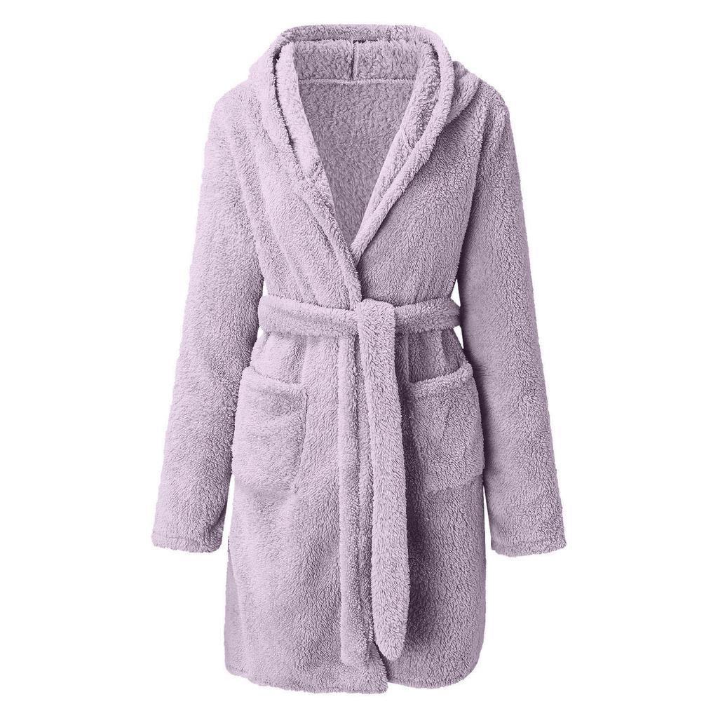 2024 Cozy European & American Autumn/Winter Hooded Fluffy Women's Pajamas and Warm Bathrobe
