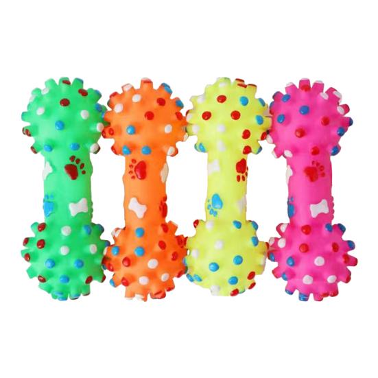 Dumbbell Dog Chew Toy Squeaky Bite Resistant Pet Teething Cleaning Interactive Toy