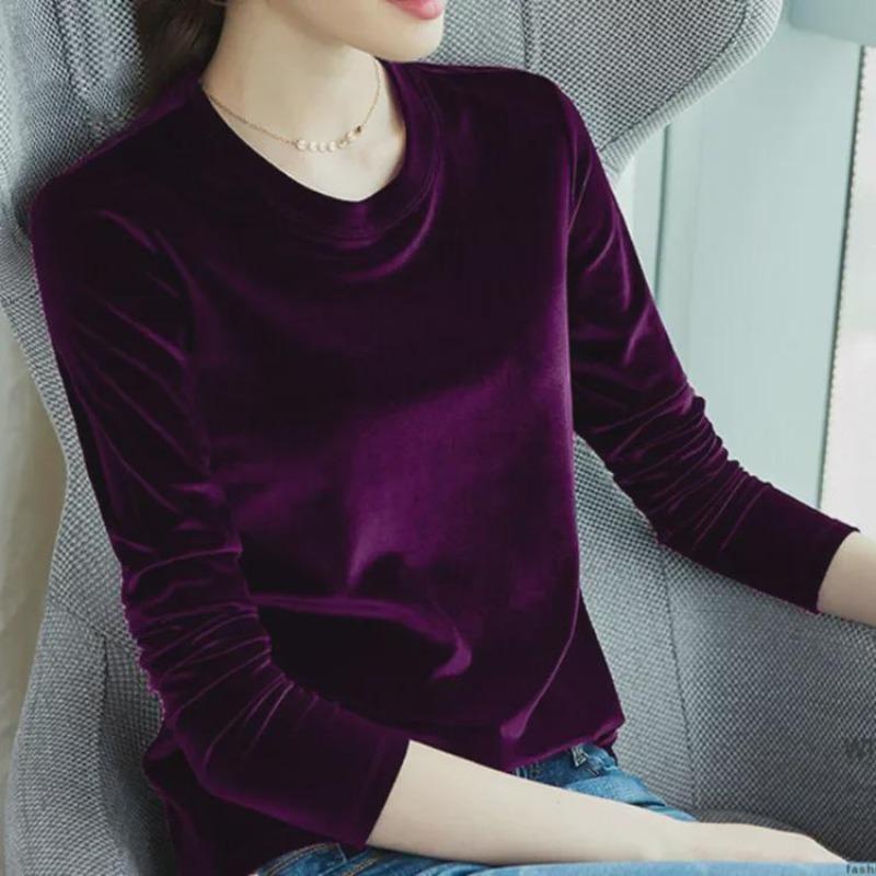 Women's Slim Fit Gold Velvet Long-Sleeve T-Shirt - Autumn/Winter 2026 Collection