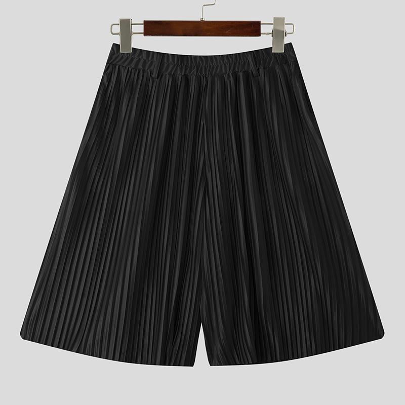 INCERUN Men Elastic Waist Pleated Casual Loose Half Pants Shorts