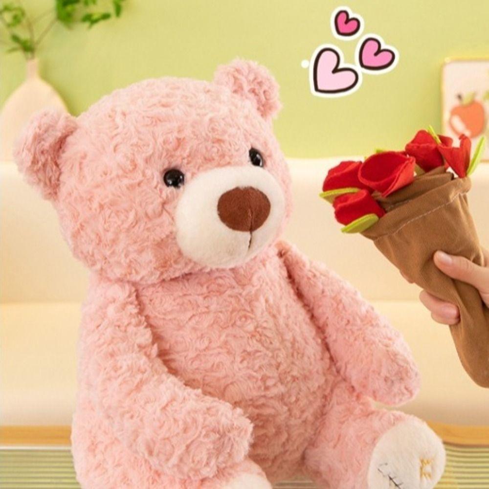 Detachable Holding Flowers Bear Doll Cartoon Bear Wear Rose Hat Rose Bear Plush Toy  Home Decor
