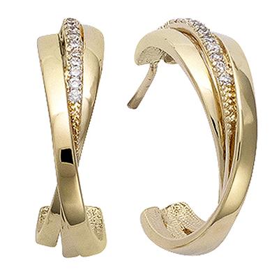 [N5328] - Gold Plated Hoop Earrings 'Sissi' White Gold - 24 Mm 8 Mm