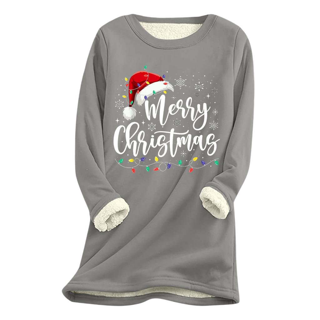 Top Lung Gros Pluș Lână Miel Cald cu Imprimeu de Crăciun pentru Femei