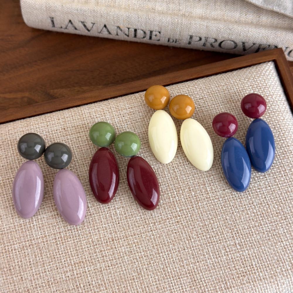 Trendy Temperament Geometric Contrasting Color Resin Drop Earrings for Women Winter Autumn Retro Stud Earrings Jewelry Accessory