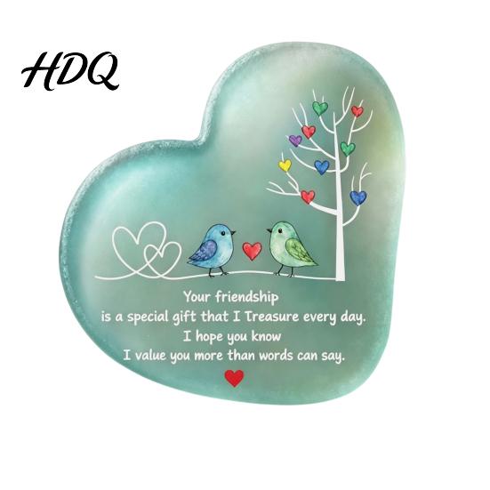 Inspirierendes Schreibtischdekor mit Zitaten Herzform Acryl-Freundschafts-Ornament Gravierter Vers & Vogelbaum, Transparente Desktop-Plakette für Kunst Heim Büro