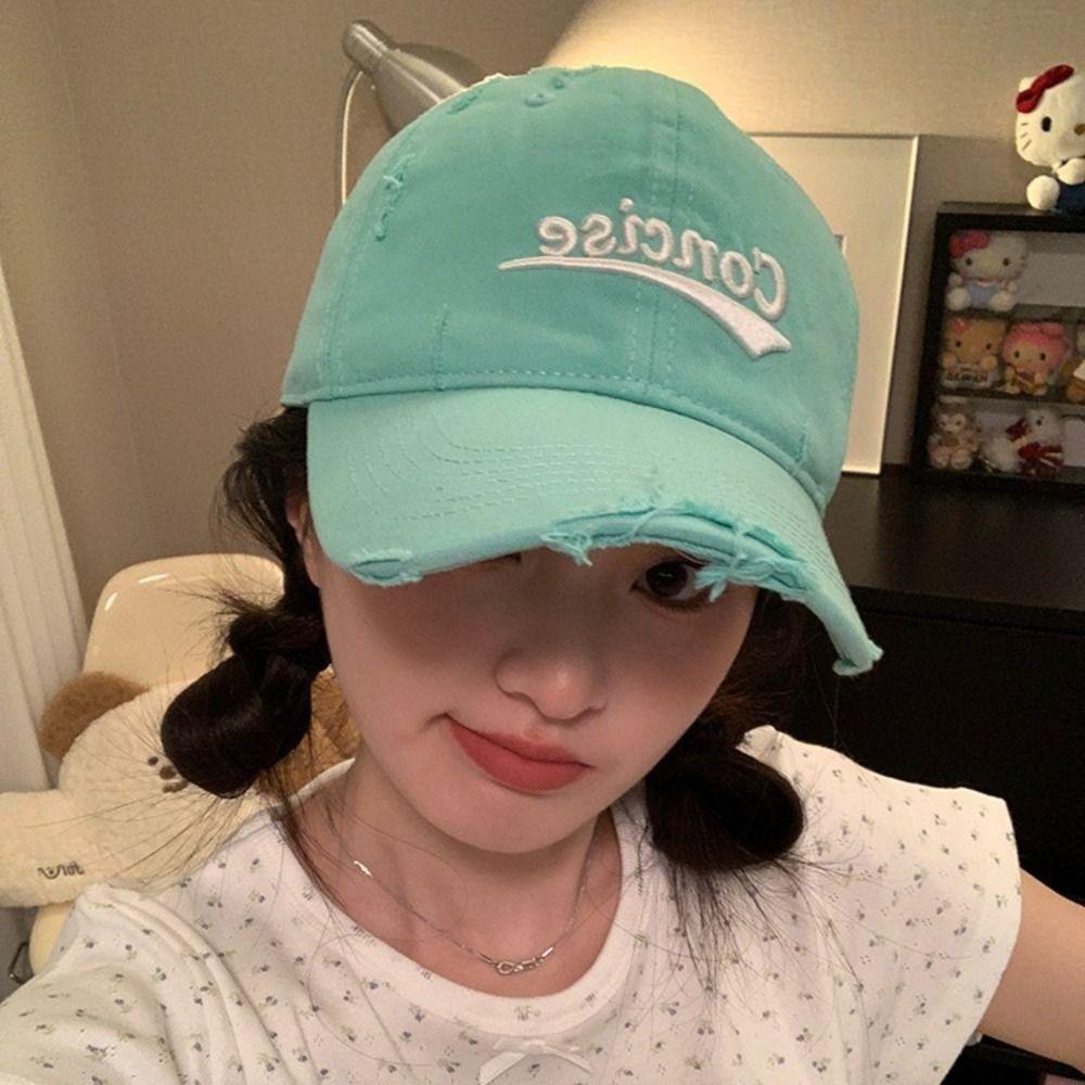 Korean Holes Peaked Cap Embroidery Snapback Cap Solid Color Letter Baseball Hat Teenagers