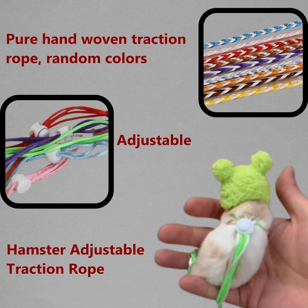 11pcs Hamster Hat, Cute Tiny Mini Hat, Hand Knitted Small Animal Hat and Hand Woven Traction Rope Set for Pets Lizards Hamsters Guinea Pig Holiday