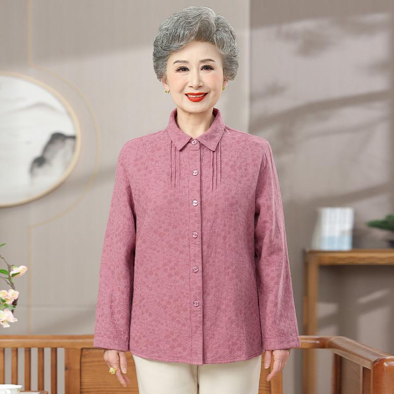 

Elderly Women s Pure Cotton Long-Sleeve Collared Shirt for Spring and Summer XL (recommended 40-53 kg) розовый