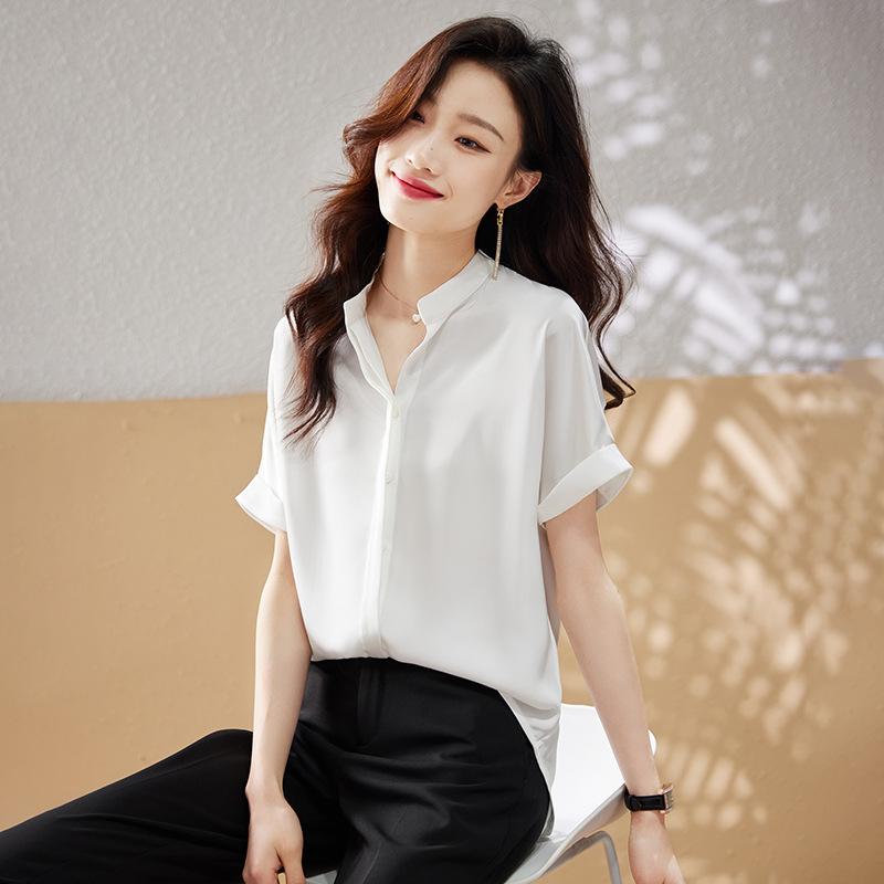 GMXIA Women's Summer Simple Commuter V-neck Shirt Female Temperament Loose Thin Versatile Chiffon Blouse