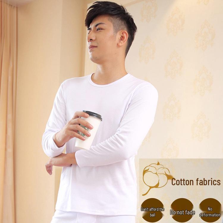 Men's Medium-Thickness Pure Cotton Base Layer Top - Warm Round Neck Autumn Shirt
