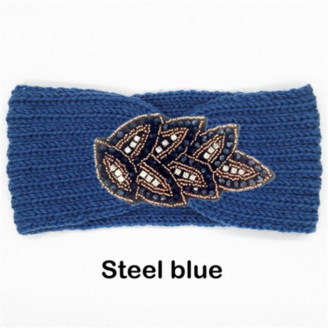 Women Rinestone Winter Headband Warmer Ear Knitted Wool Head Bands Turban Head Wrap Girl Bead Hairband Headwear Hair Accessories