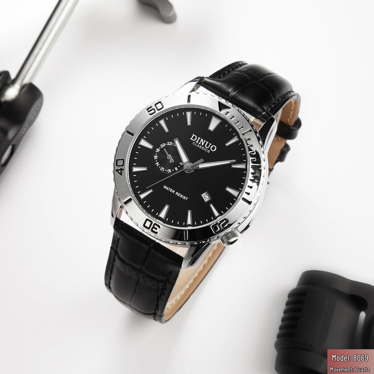 DINUO 8069 Men s Waterproof Stainless Steel Band Fashion Calendar Watch