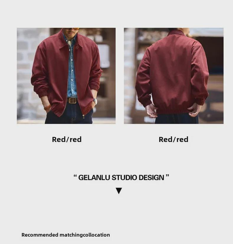 Green Deer Retro Harrington Men's Red Casual Jacket for Autumn/Winter
