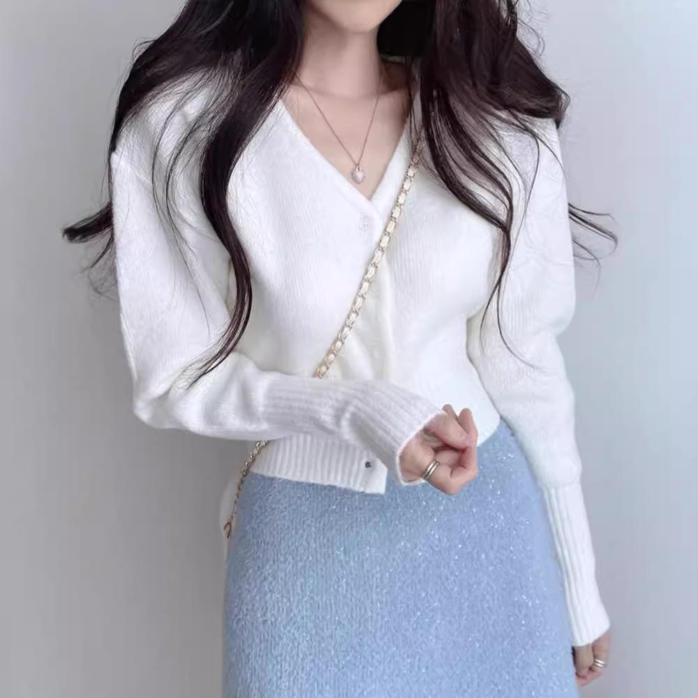 2024 Women's Slim Blue Knitted Cardigan: Lazy Autumn/Winter Style