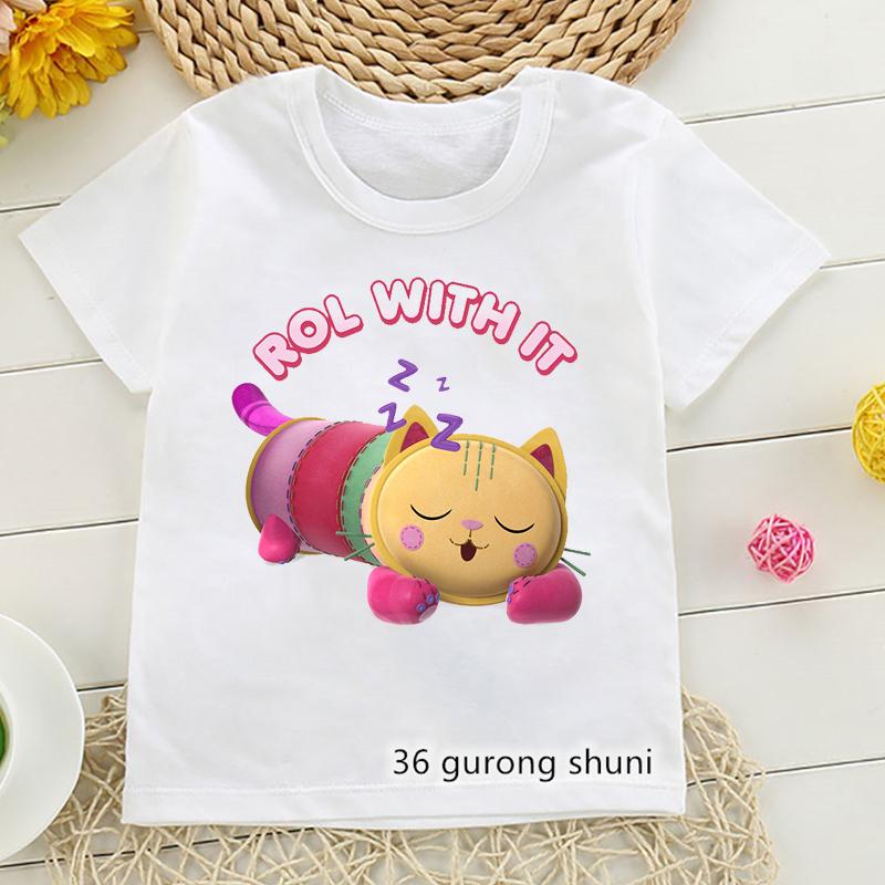 2026 Hot Sale Gabby Dollhouse Cartoon Print Tshirt Girls Kawaii Kids Clothes Cute Cat T-Shirt Children'S Clothing Summer Tops
