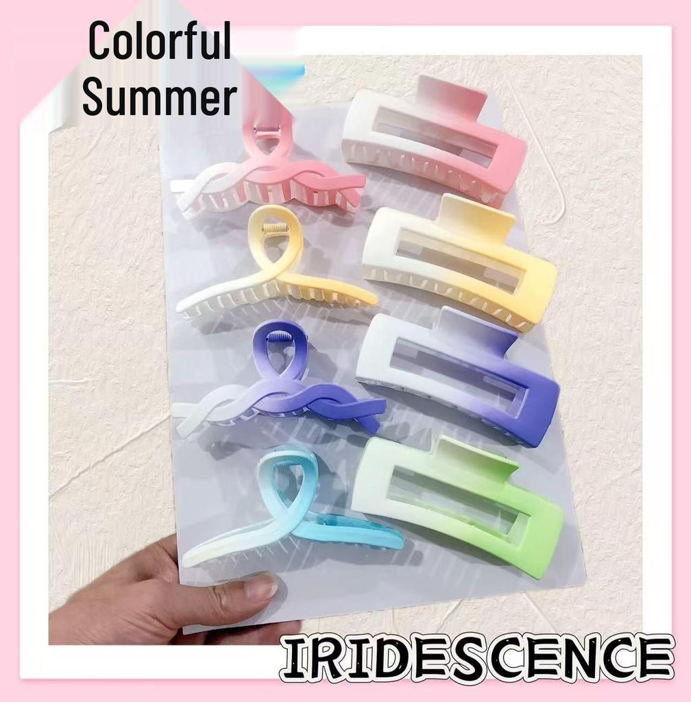 Gradient Pink 8-Piece Large Claw Clips Set for Women - Colorful, High Ponytail, Square and Cross Designs