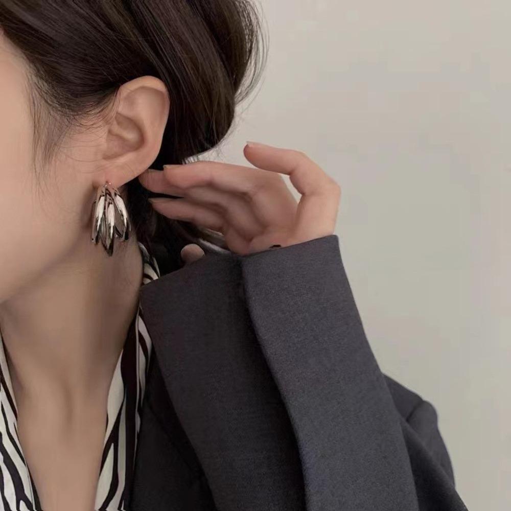 New Arrival Fashion Gold Color Metal Geometry Multi-layer Circle Dangle Earrings for Women Charm Design Korean Jewelry Accessory