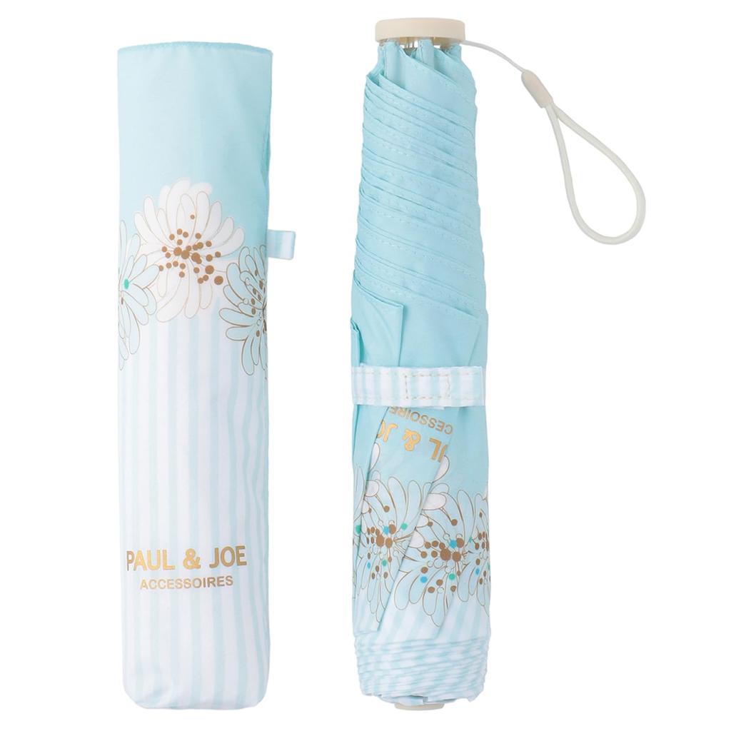 PAUL JOE ACCESSOIRES Umbrella Lightweight Slim Folding Umbrella UV Protection 55cm Striped Chrysanthemum 11116 Pale Sky & (Paul & Joe)
