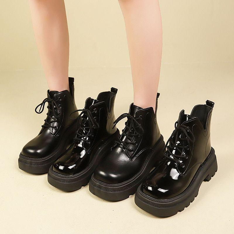 Thick-soled British Single Boots Ins2025 Summer New Laces Show Height Versatile Foreign Style Heightening Short Boots Martin Boots Women