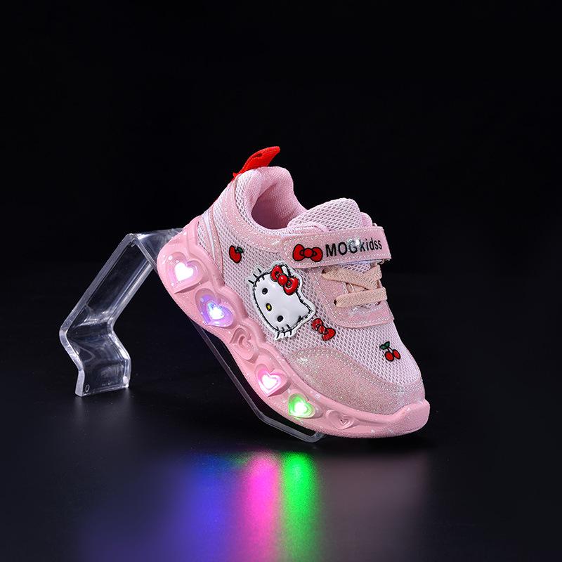 Light-Up Cartoon Cat Baby Girl Sports Shoes, Soft Sole, Mesh, Spring/Autumn 2026