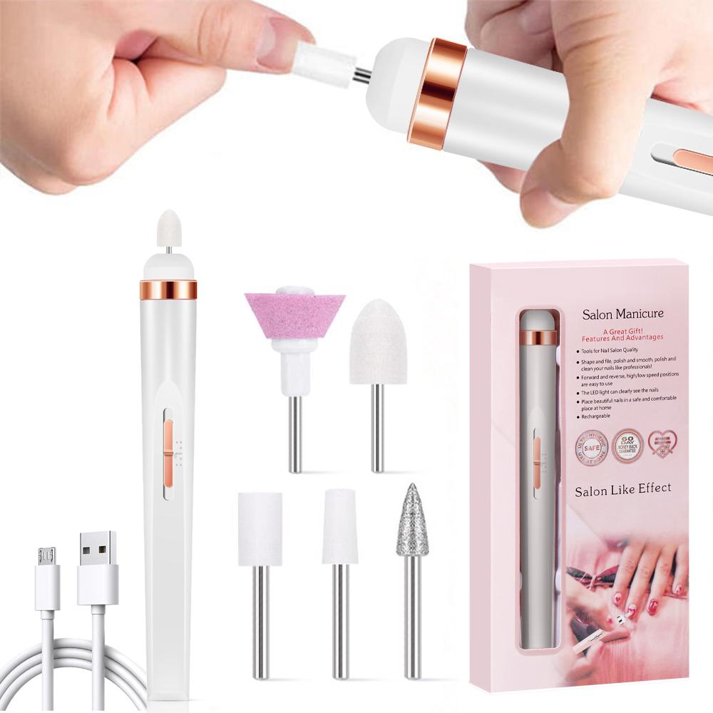 

YIKOOLIN Электрический набор для маникюра, аккумуляторный беспроводной маникюрный набор, портативная шлифовальная машинка для ногтей, полировщик, 4 скорости, триммер для кутикулы белый