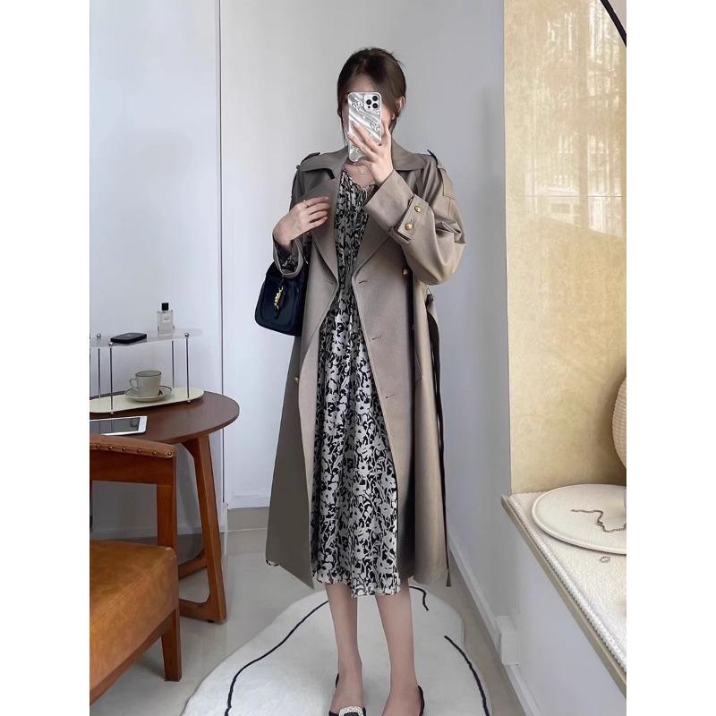 Windbreaker Women's Mid-length New Style Slimming Coat Spring and Autumn British Lace-up Casual Windproof Outer