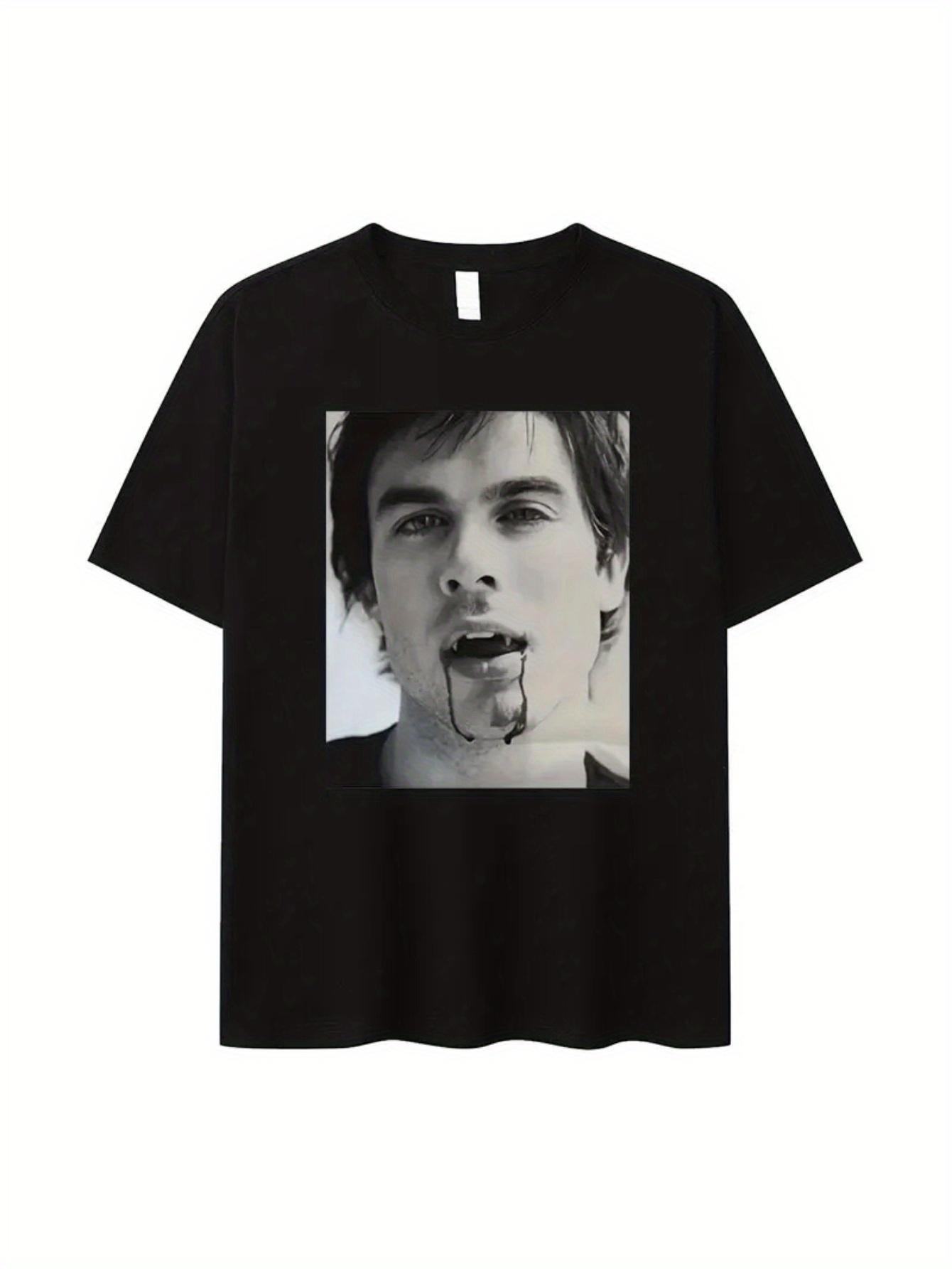 Damon Salvador s Vampire Diaries TV Series Inspired T-Shirt - Gothic Vampire Face Pattern with Damon Salvador Portrait Shirt ... S