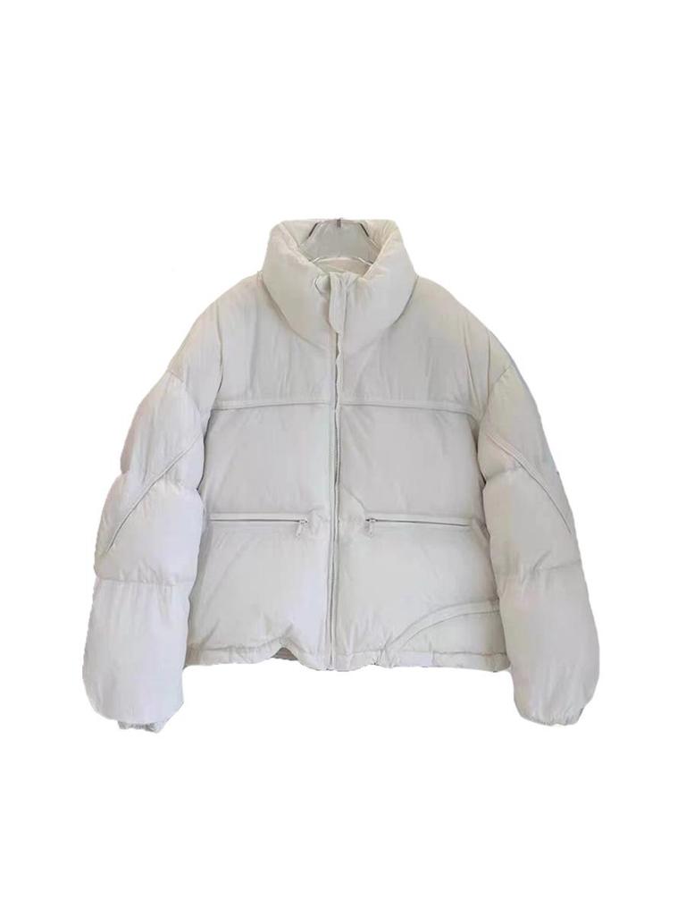 European Style Women's Short Down Jacket, Stand Collar, Winter 2026 Fashion, with Pockets and Zipper, Warm and Trendy.
