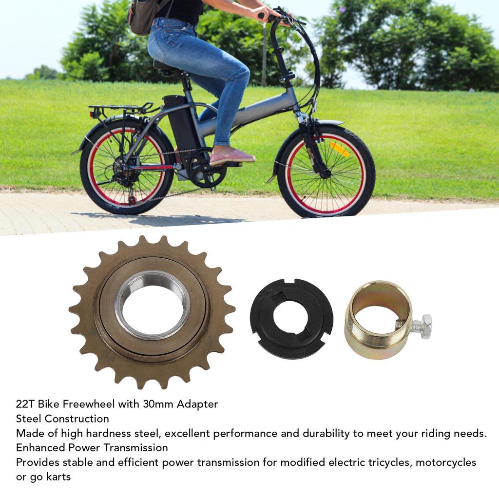 22T Bike Freewheel with 30mm Adapter Connector Bicycle Freewheel Adapter Kit for Electric Tricycle Motorcycle Go Kart