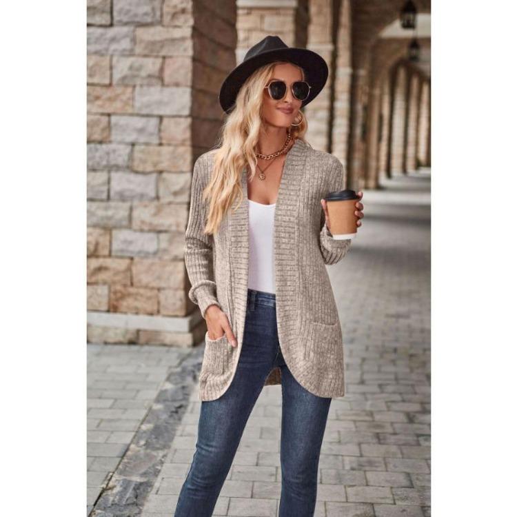 Women's Versatile Long Sleeve Cardigan Solid Color Pocket Spring Fall Clothing
