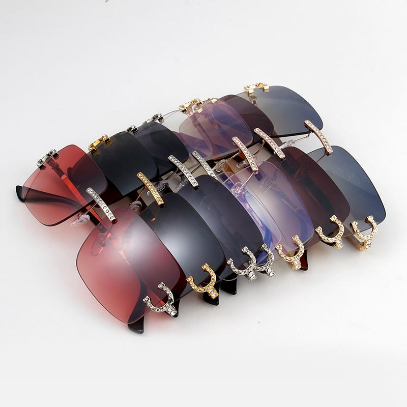 Ochelari de soare dreptunghiulari fără ramă Kenbo Noi Femei Bărbați Nuanțe Brand Designer Ochelari de soare Diamond Blingbling Ochelari de soare retro fără ramă