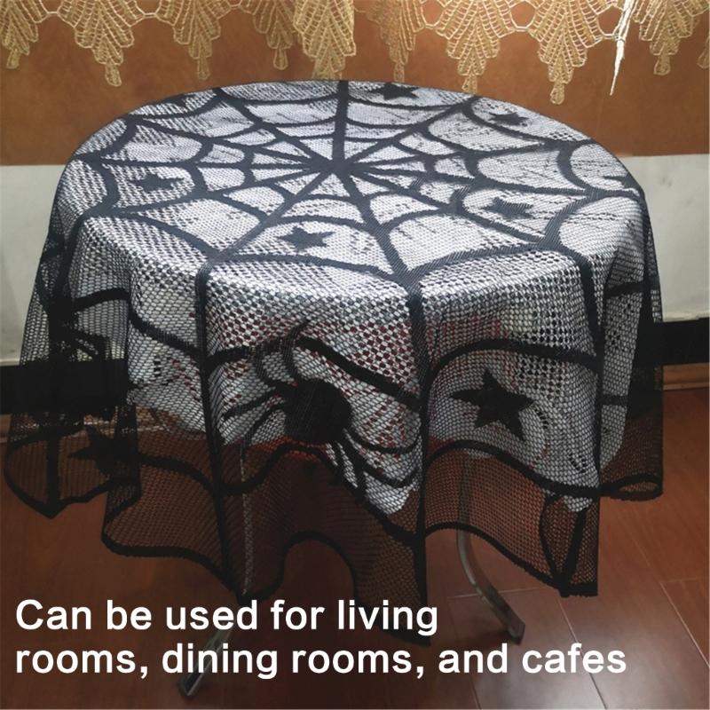 Black Circulars Table Cover Tabletop with Unique Spiderweb Pattern for Modern Dining  Table Toppers Home Textiles