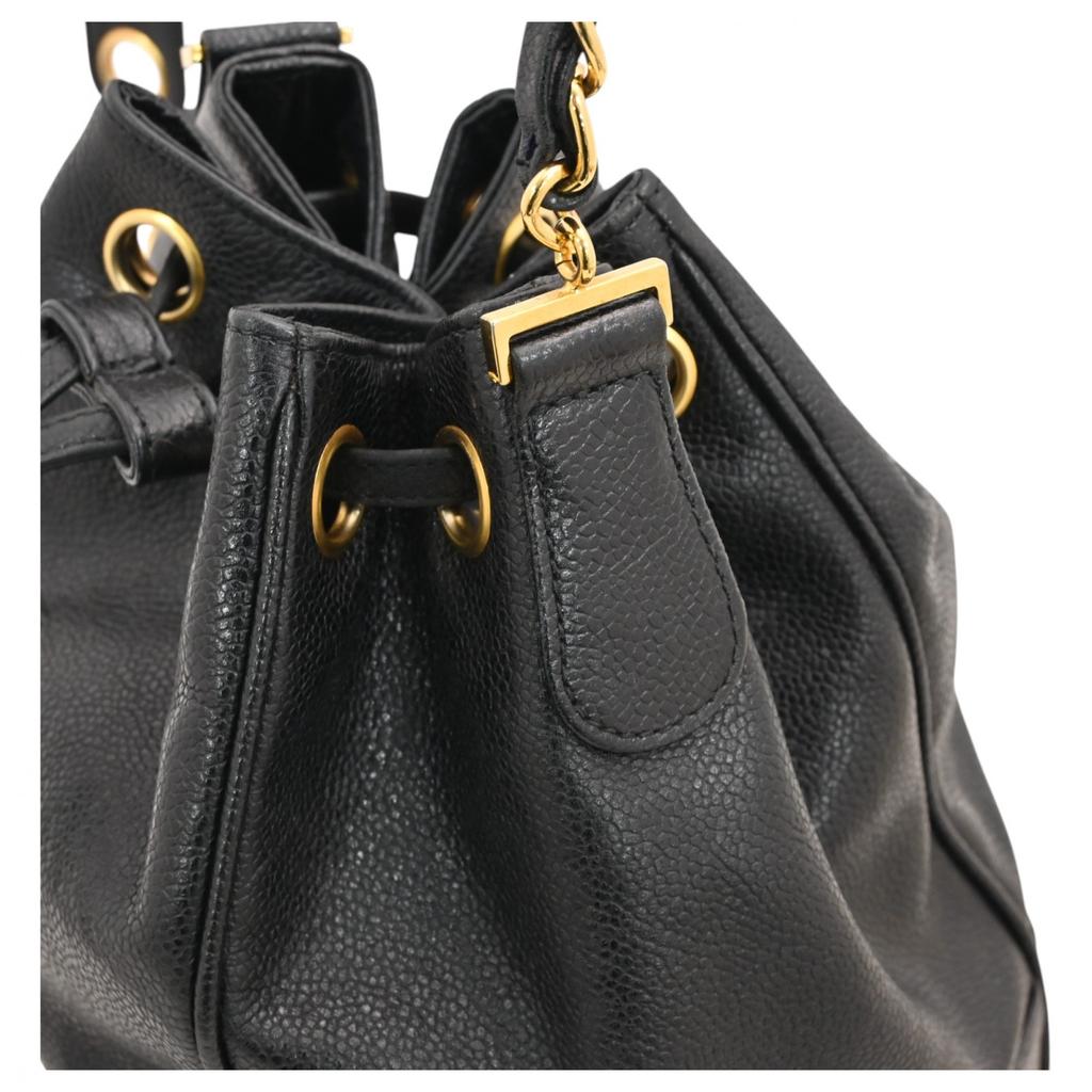 Auth CHANEL Drawstring Shoulder Bag Caviar Skin Coco Mark ch66170cc