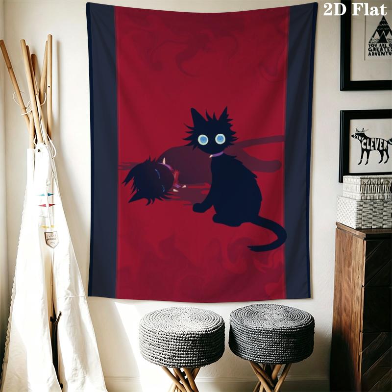Cat Warrior Wall Tapestry Aesthetic Wall Hanging Printed Fabric Blanket Decorative Tapestries for Bedroom Living Room Home Decor