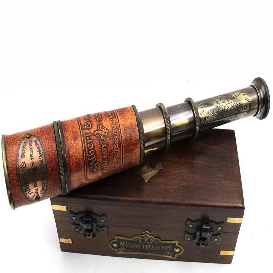 Telescop realizat manual cu cutie Telescop antic marin Luneta marin 38,1 cm