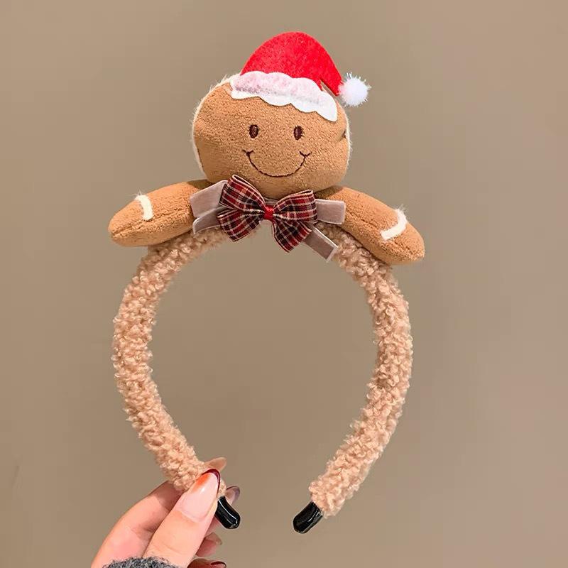 

Пряничная мультяшная повязка на голову: Милый плюшевый осенне-зимний аксессуар для волос для женщин - Рождественский стиль 2024.