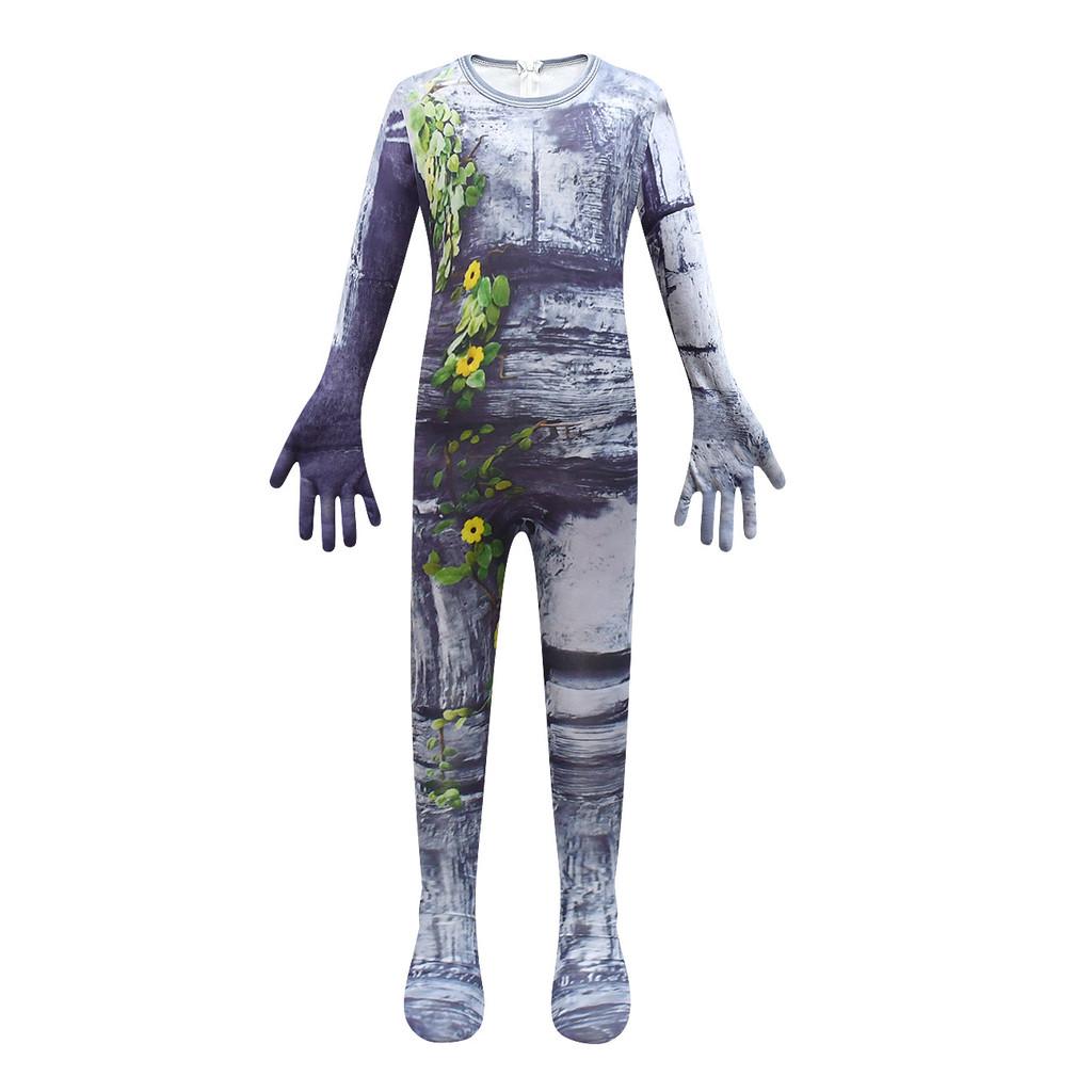 Kids Boys Game Character Stone Print Jumpsuit Mask Set Outfit Halloween Cosplay Costume