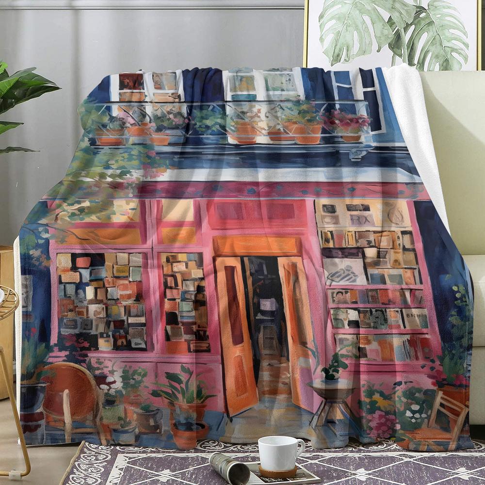 Vintage Book Store Throw Soft Flannel Throw Summer Ac Blanket Lightweight Cool Nap Blanket For Sofa Bed Couch Travel