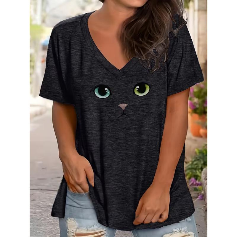 Damen Freizeit T-Shirt mit kurzen Ärmeln und V-Ausschnitt