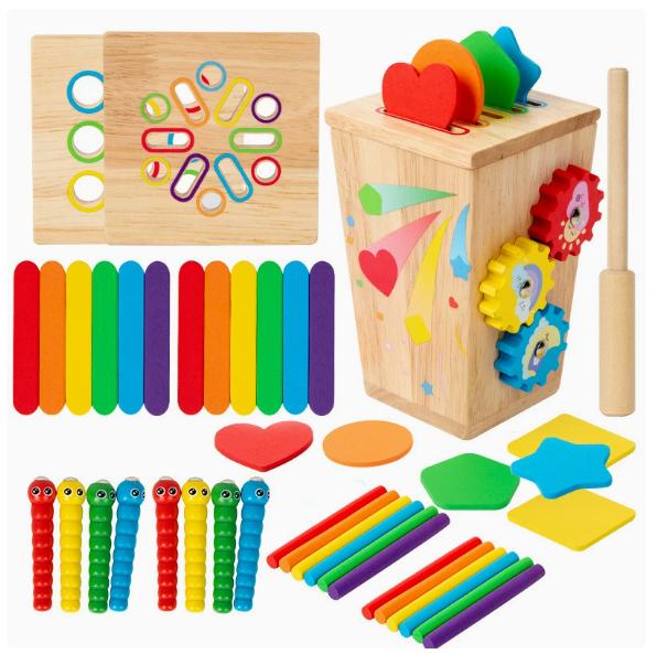 

Wooden Insect-Catching Game Multifunctional Toy, Shape Recognition and Matching Wooden Box, Color Classification Educational Toy